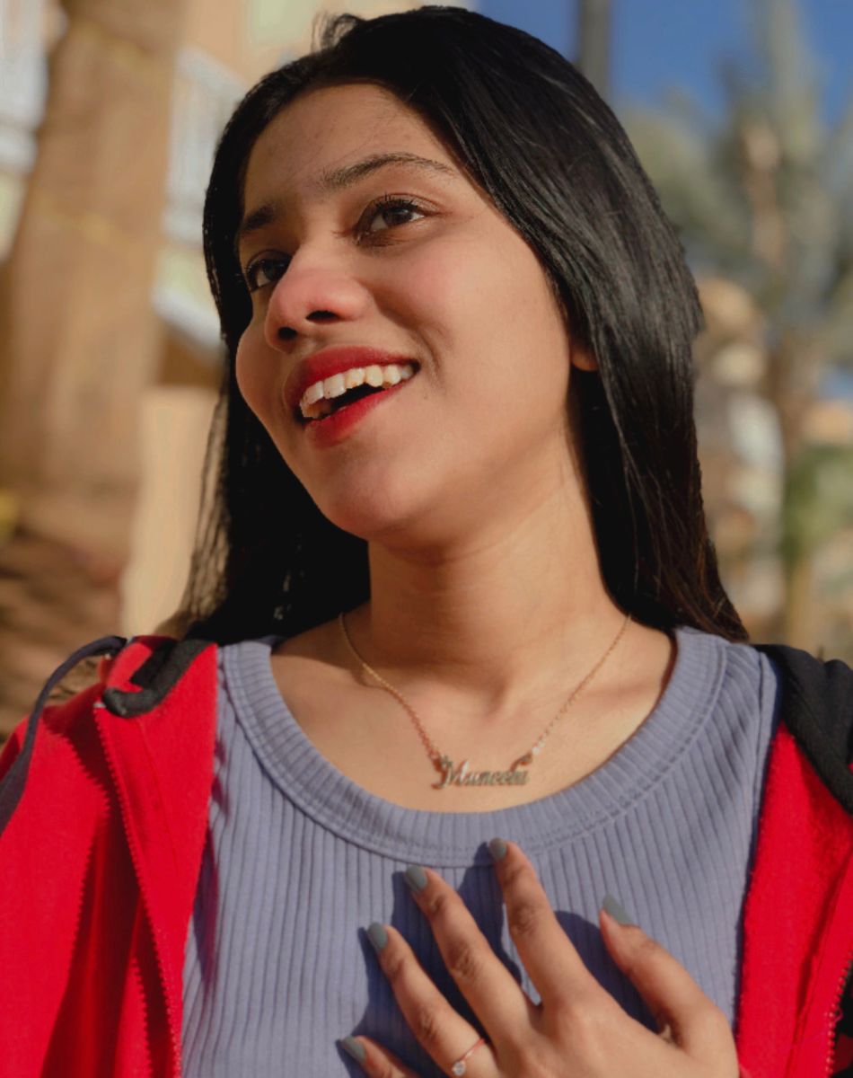 Joyful Laughter: Muneeba with Single Name Gold-Plated Necklace