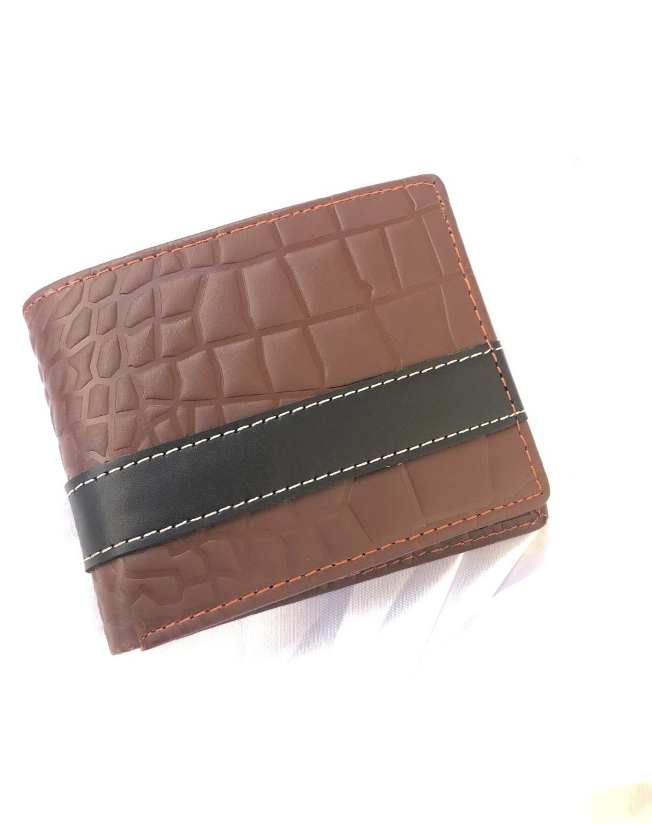 Personalized Brown Leather Crocodile Wallet with Golden Engraving