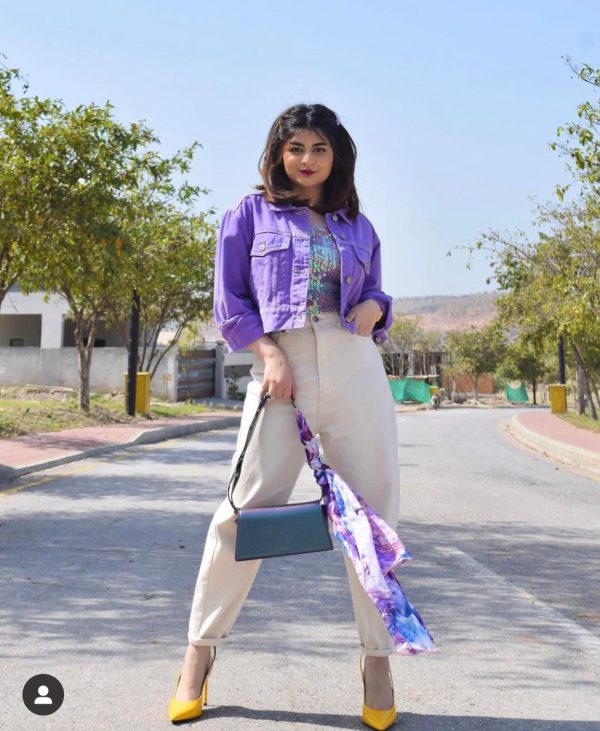 Denim Cropped Trucker Jacket in Lilac Color