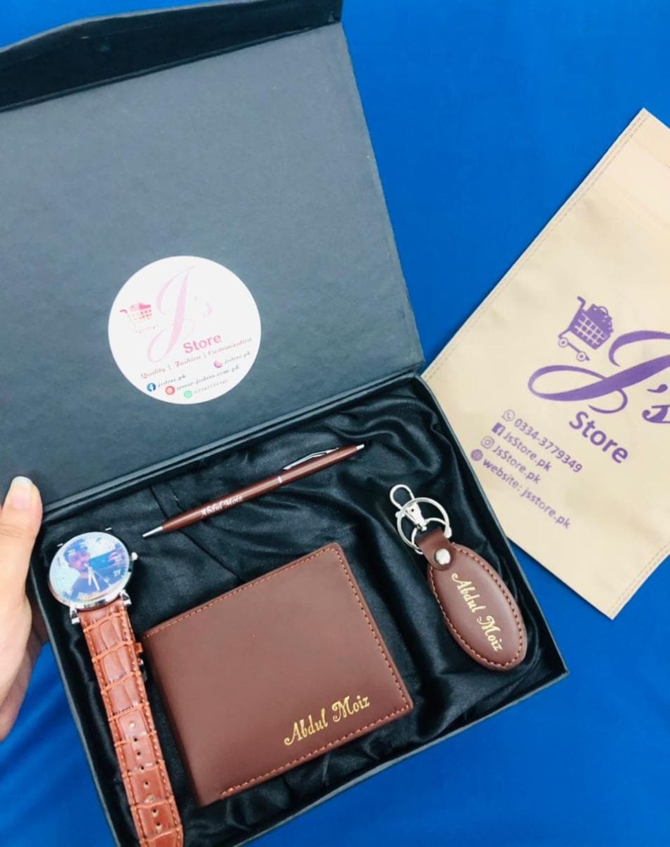 Wallet Keychain Pen & Picture Watch Gift-set Brown