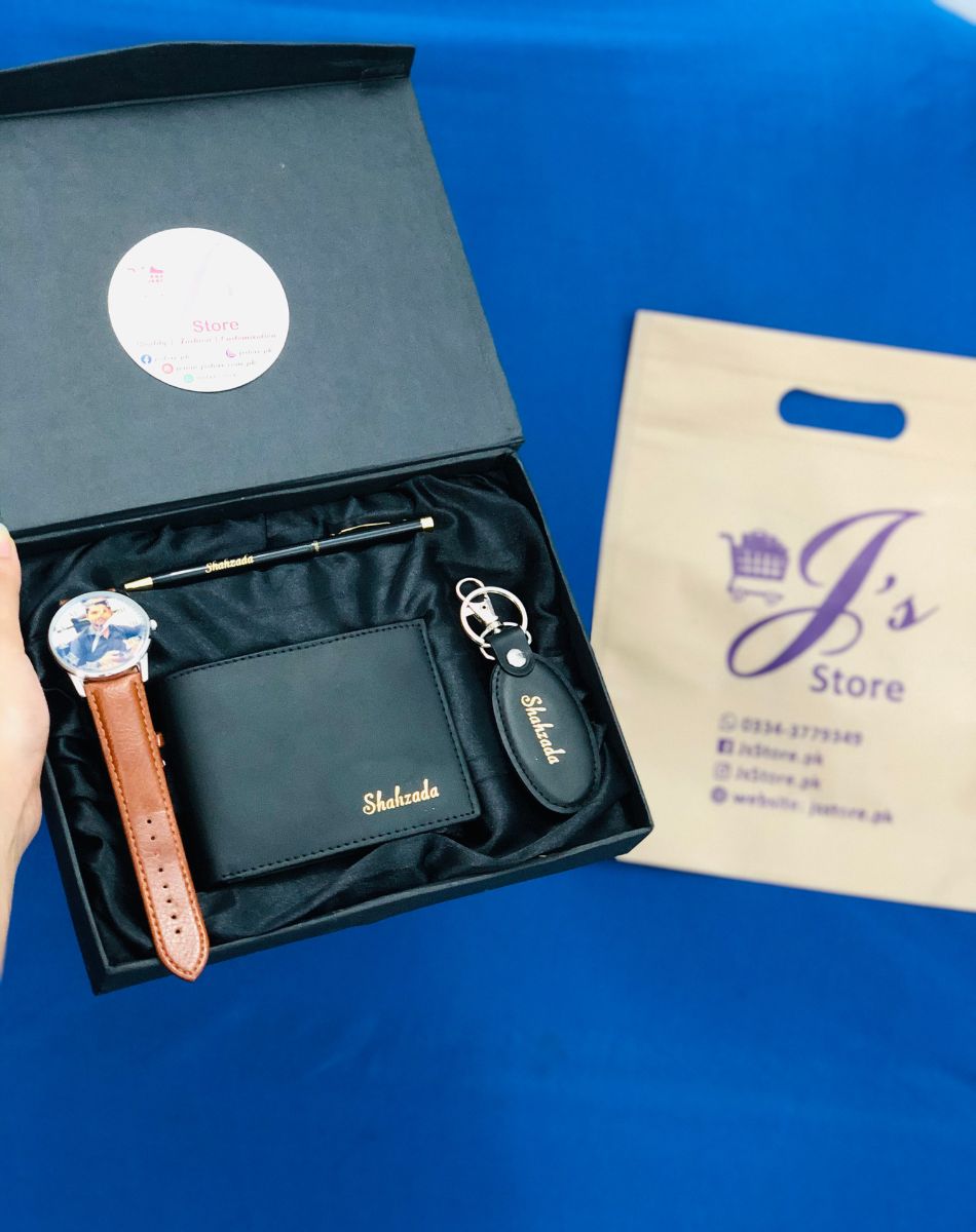 Wallet Keychain Pen & Picture Watch Gift-set Black
