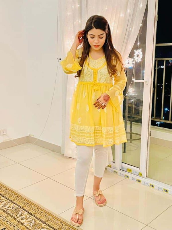 Lucknowi Chikankari Peplum Frock Yellow