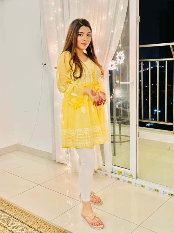 Lucknowi Chikankari Peplum Frock Yellow