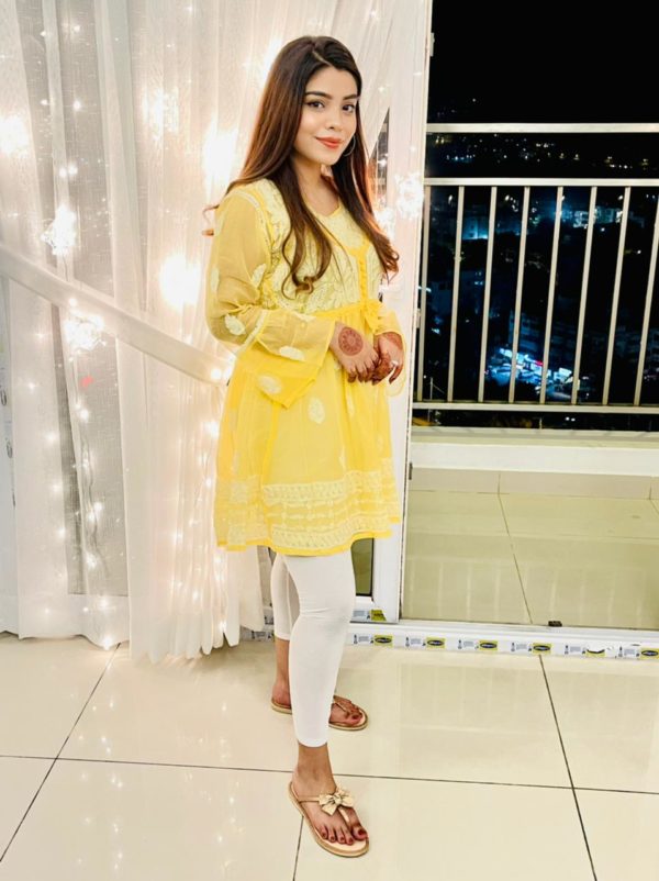 Lucknowi Chikankari Peplum Frock Yellow - J's Store | Chikankari Kurti