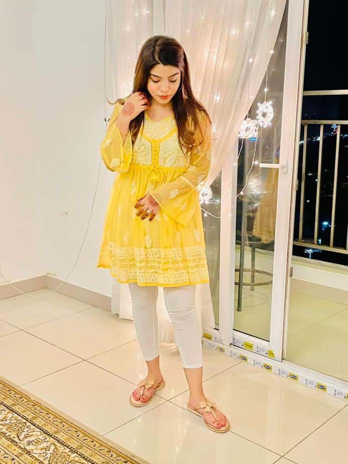 Lucknowi Chikankari Peplum Frock Yellow J's Store Chikankari Kurti