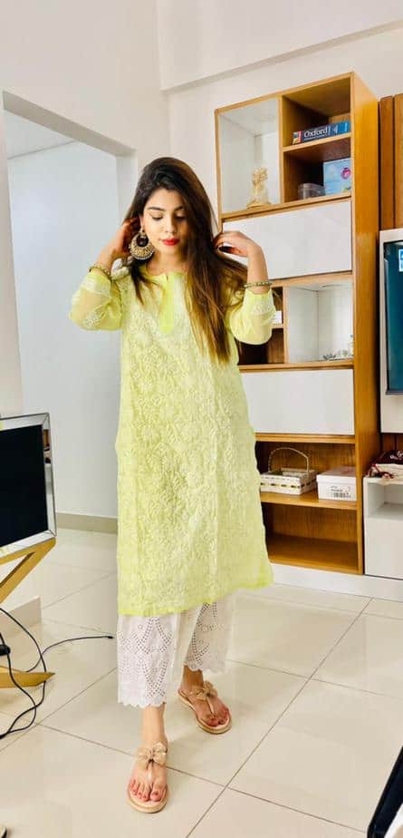 Green - Lucknowi Chikankari Work Jacquard Unstitched Kurta Material (2.5M) 07
