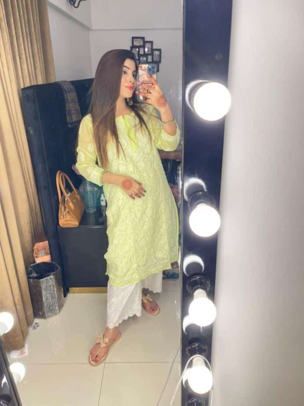 Lucknowi Chikankari Kurta Chiffon Lime Green