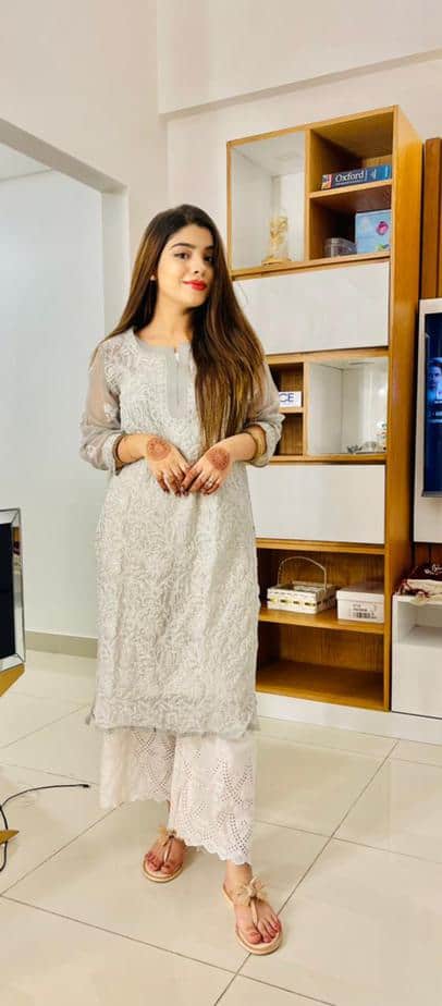 Lucknowi Chikankari Kurta Chiffon Grey - J's Store | Chikankari Dresses