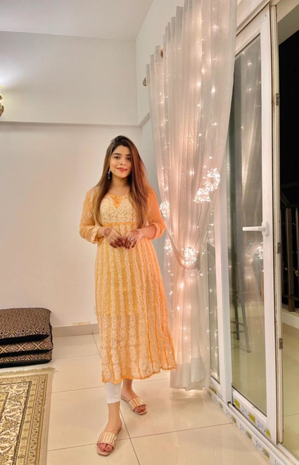 Lucknowi Chikankari Kalidaar Light Peach