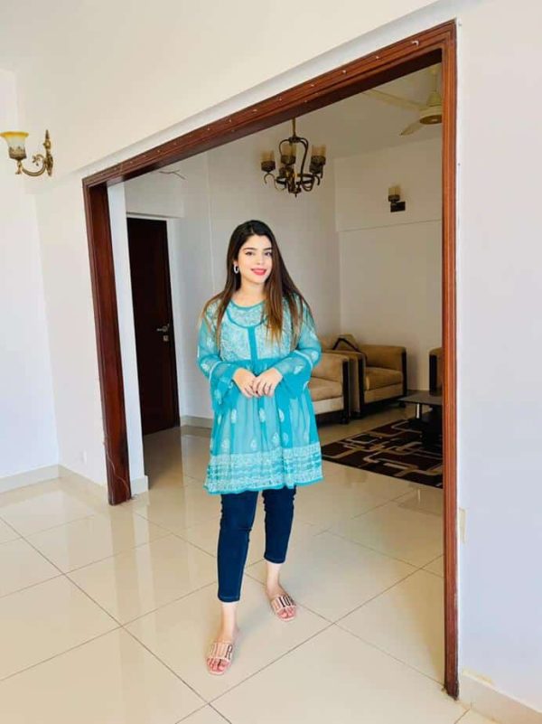 Lucknowi Chikankari Peplum Frock Turquoise