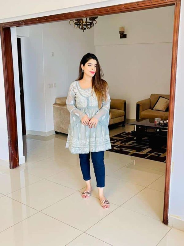 Lucknowi Chikankari Peplum Frock Grey