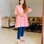 Lucknowi Chikankari Peplum Frock Peach