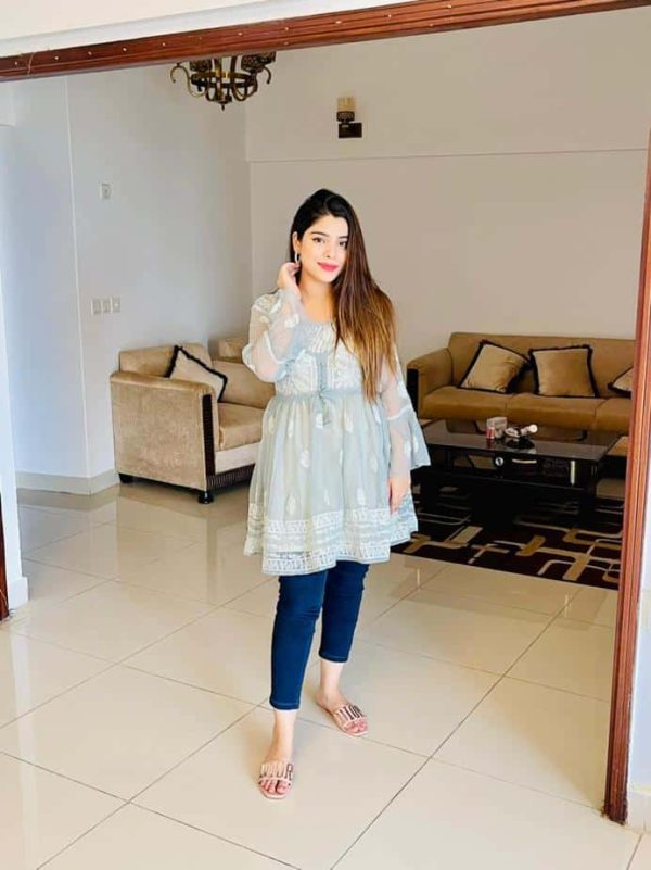 Lucknowi Chikankari Peplum Frock Grey