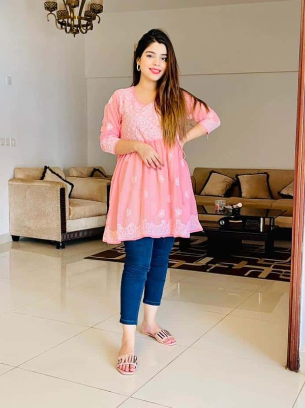 Lucknowi Chikankari Peplum Frock Peach