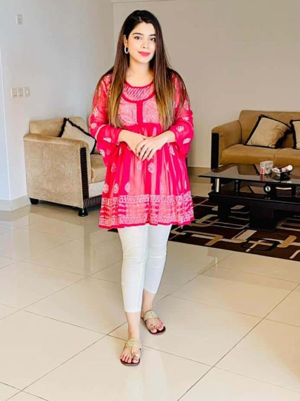 Lucknowi Chikankari Peplum Frock Shocking Pink