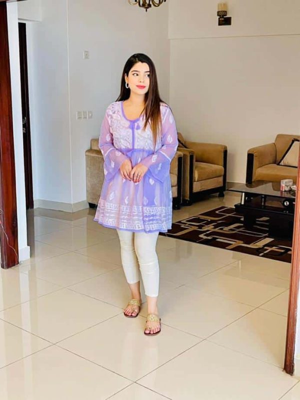 Lucknowi Chikankari Peplum Frock Lilac