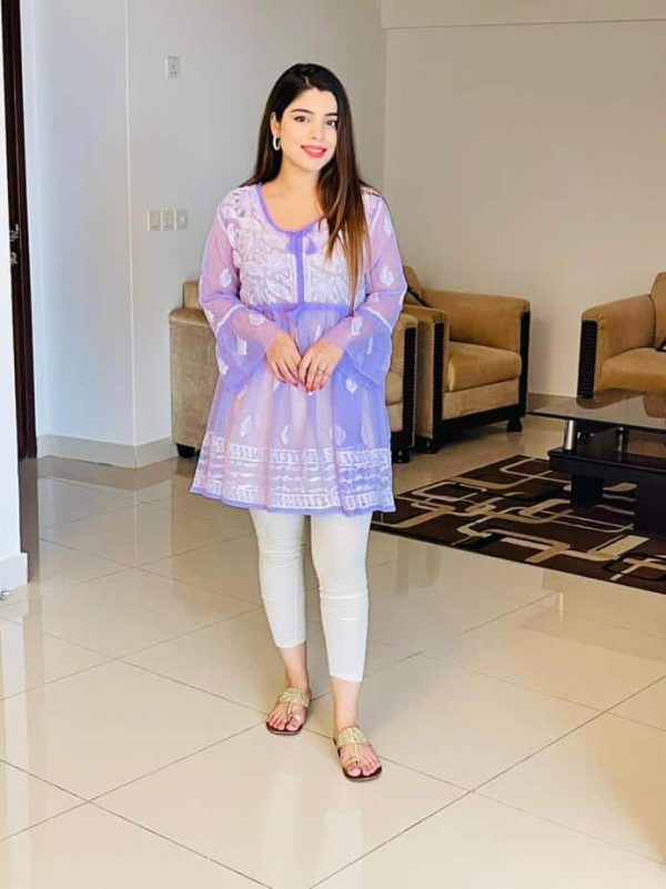 Lucknowi Chikankari Peplum Frock Lilac