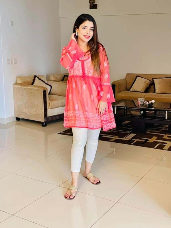 Lucknowi Chikankari Peplum Frock Shocking Pink