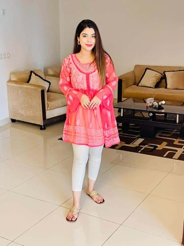 Lucknowi Chikankari Peplum Frock Shocking Pink