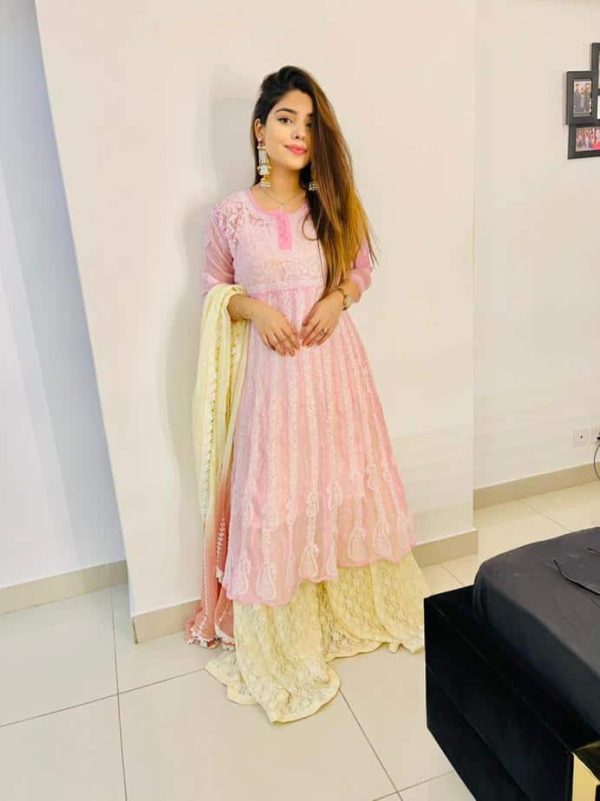 Lucknowi Chikankari Kalidaar Light Pink