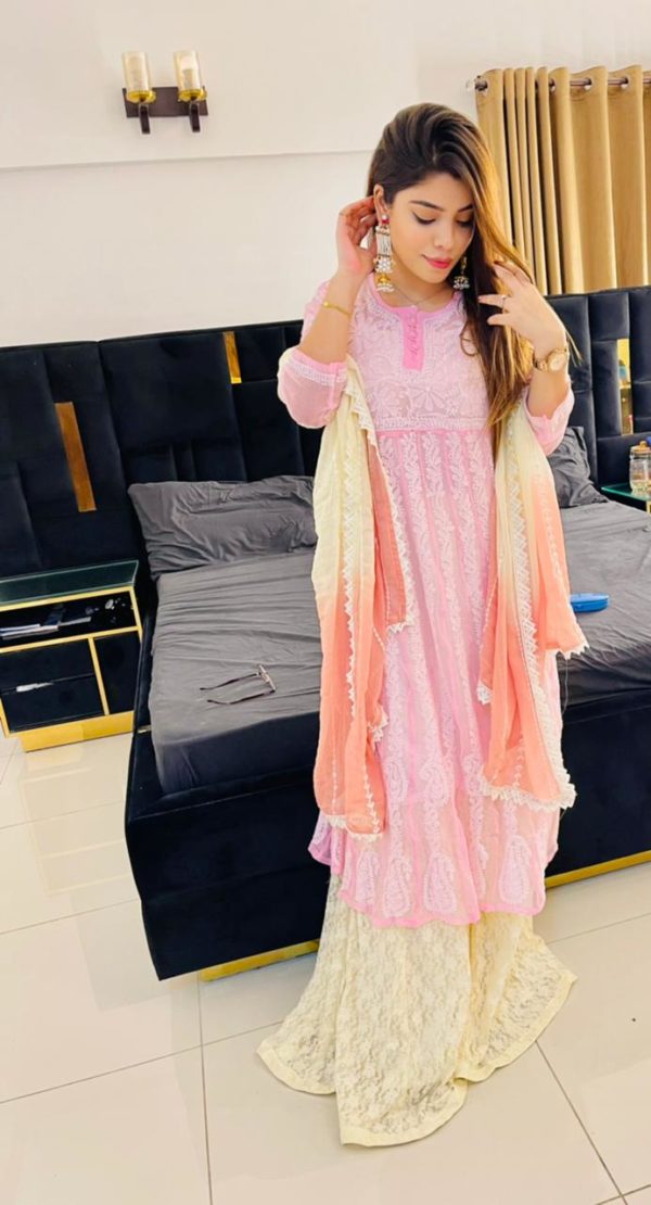 Lucknowi Chikankari Kalidaar Light Pink