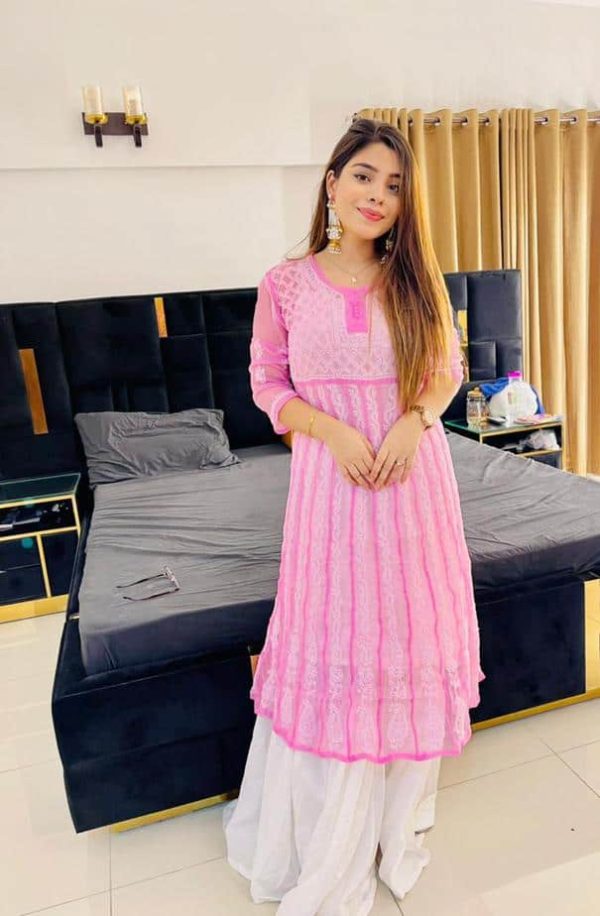 Lucknowi Chikankari Kalidaar Pink