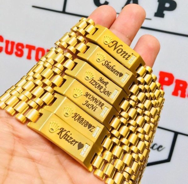 Gold Plated bracelet with customized engraving of name.