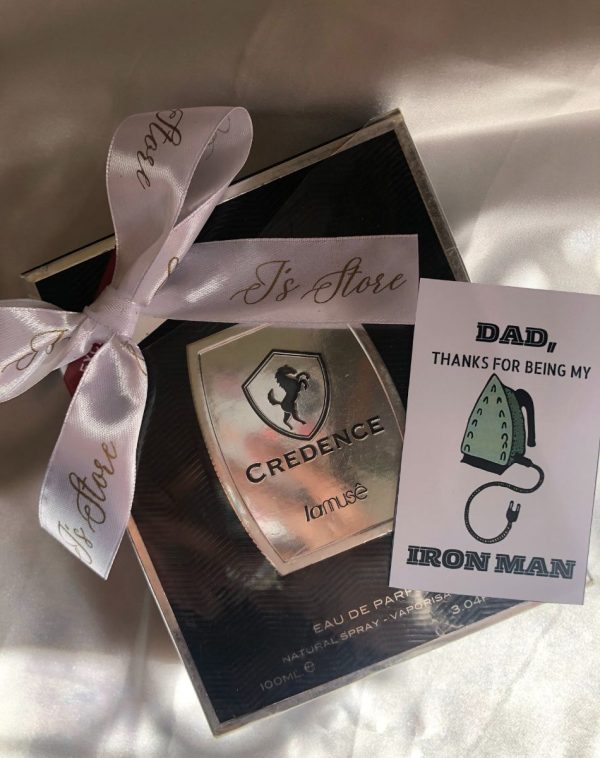 Credence Branded Perfume on White Background with White Ribbon and Mini Card