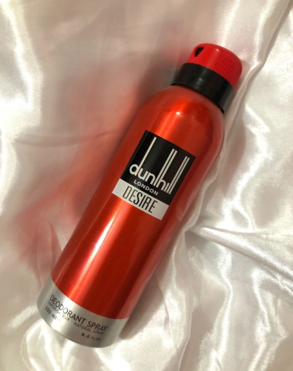 Dunhill Desire Red Deodorant on White Silk Background