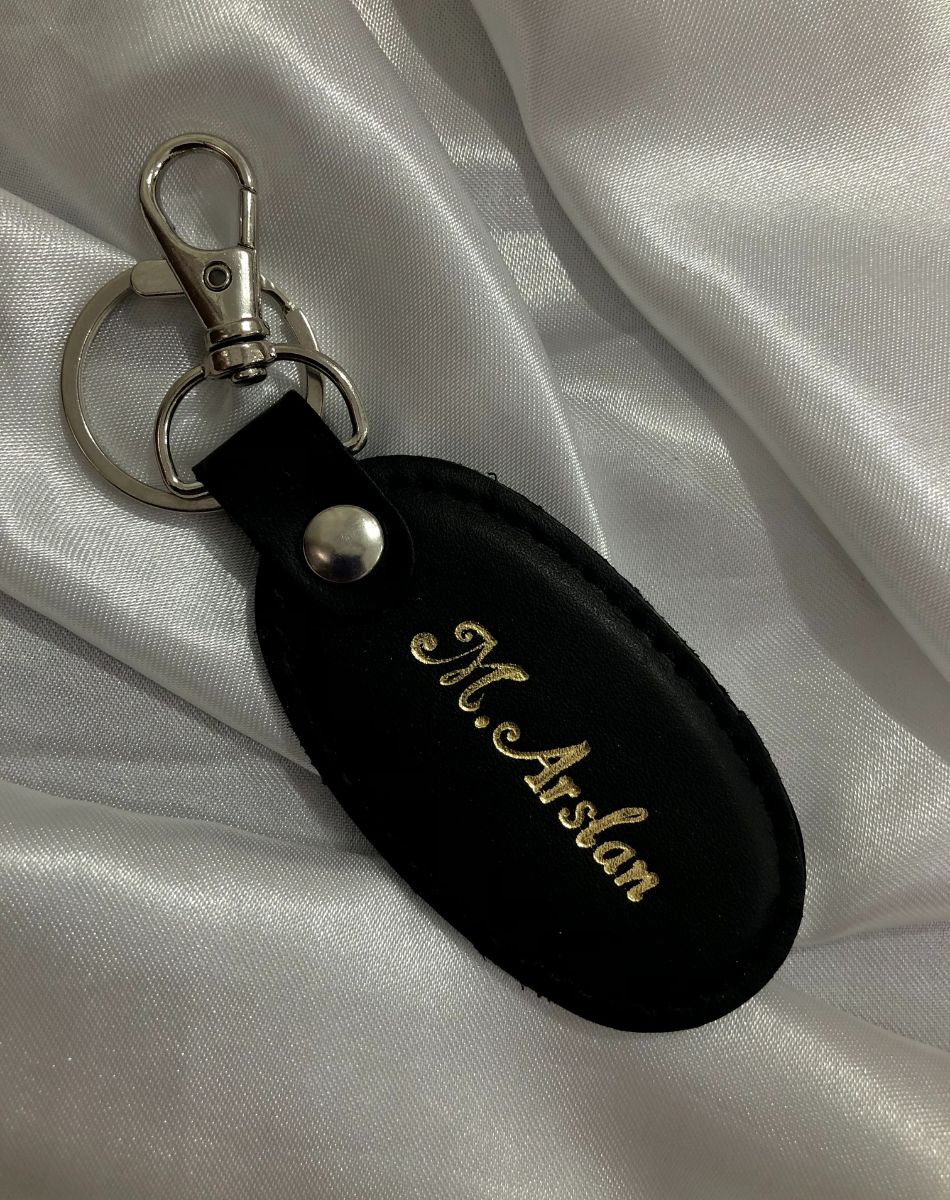 Name Engraved Leather Keychain