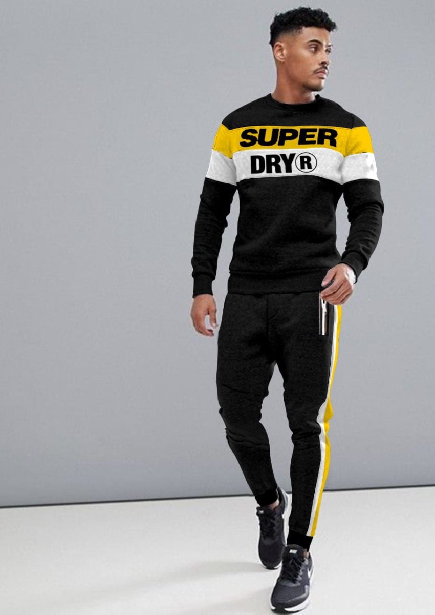 Black Color Block Tracksuit with Piping