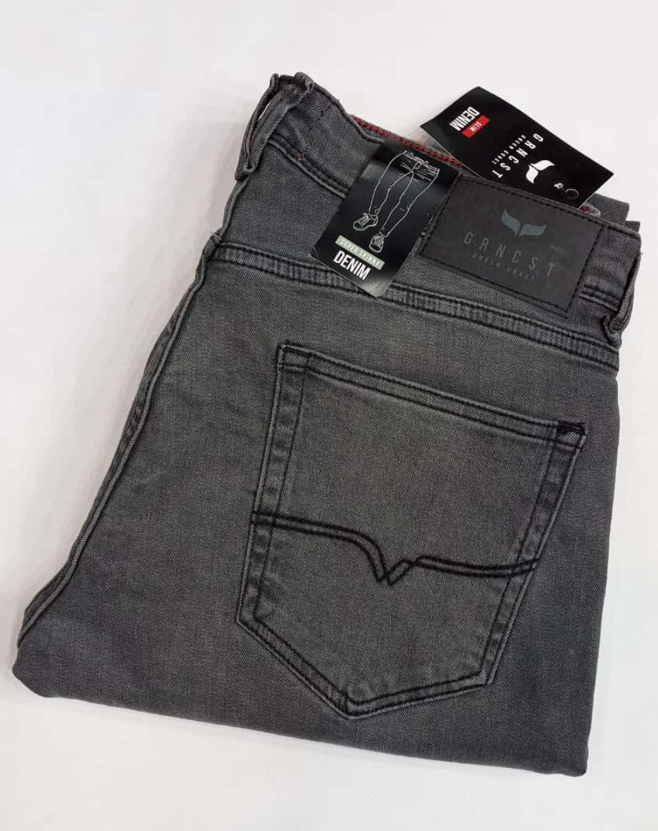 Grey Textured Denim Jeans