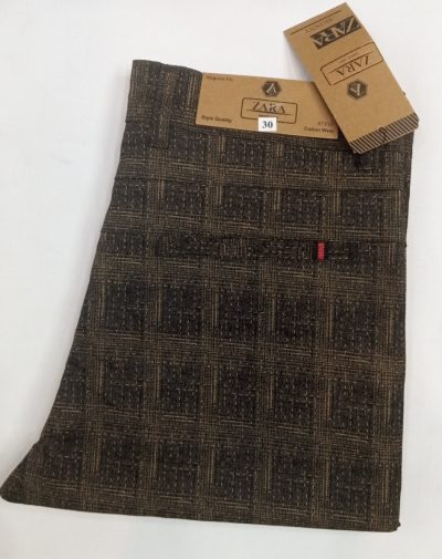 ZR Khaaki Textured Cotton Pants with broad checkboxes