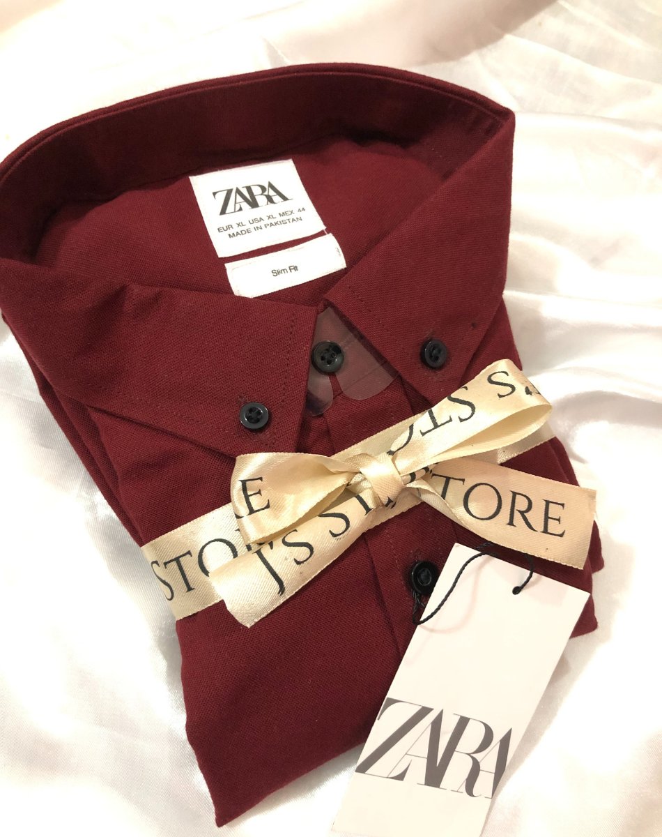 Plain ZARA Maroon Casual Shirt