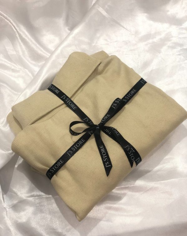 Men's beige ribbed turtleneck sweater with black ribbon, winter fashion, statement piece, casual wear, workwear, J's Store.