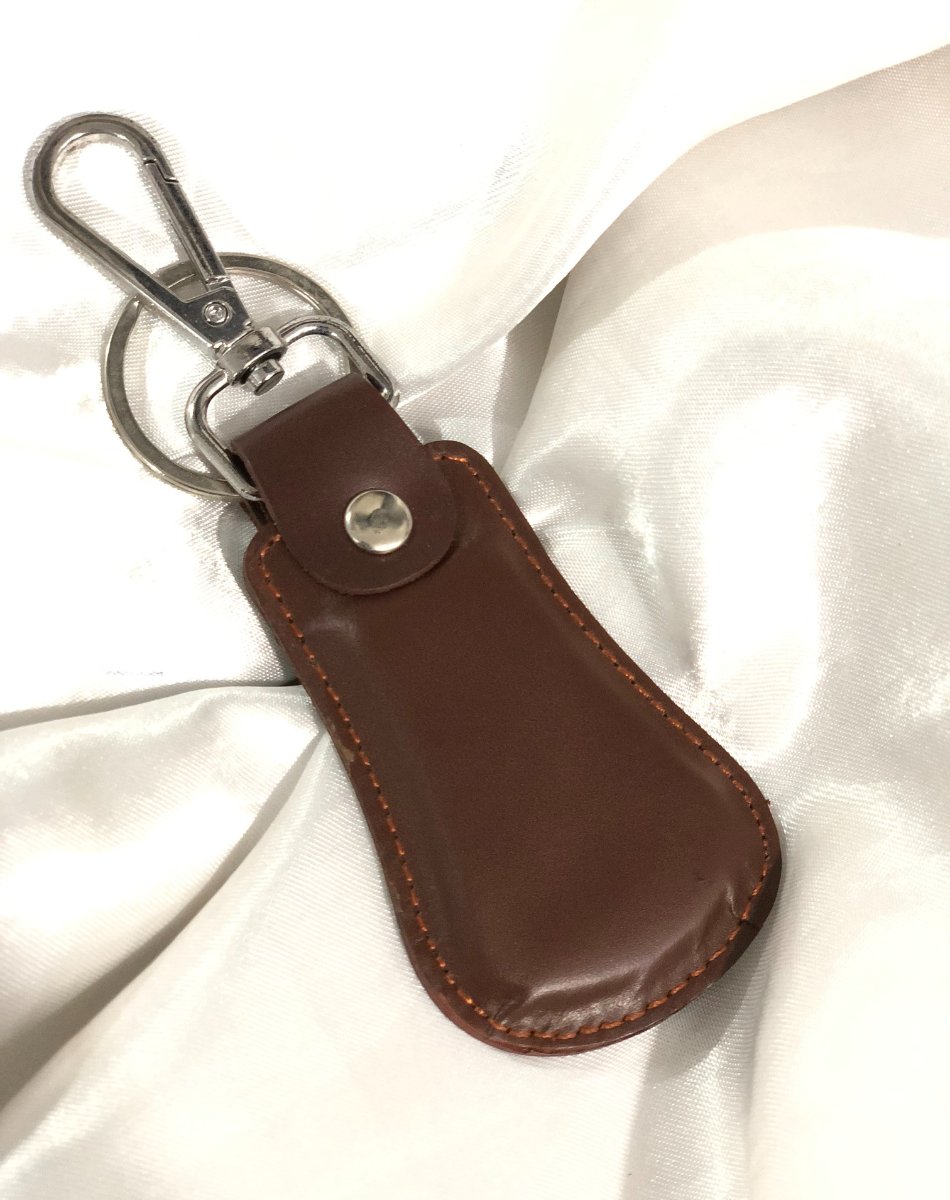 Elegant Curved Leather Keychain Brown