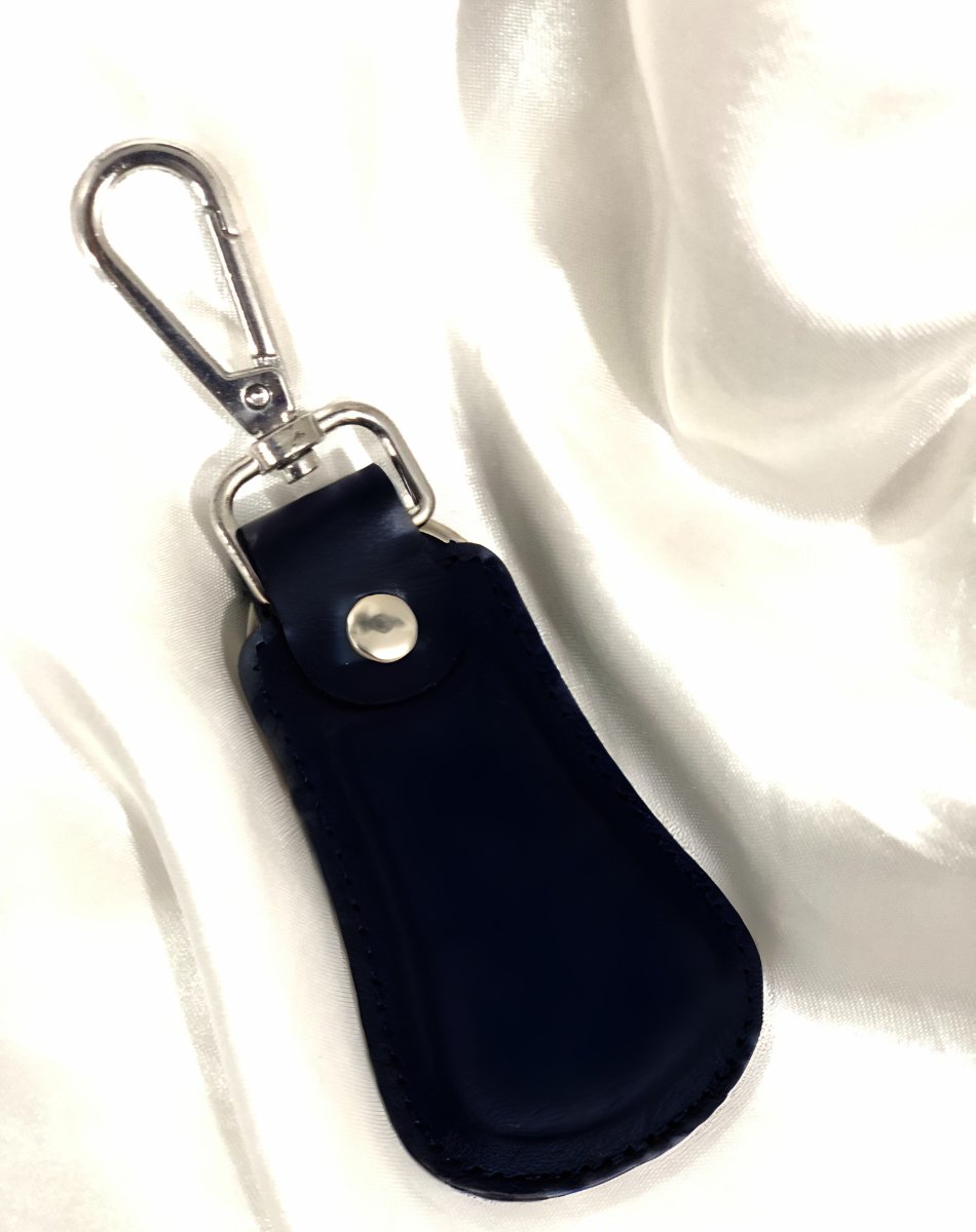 Elegant Curved Leather Keychain Navy Black