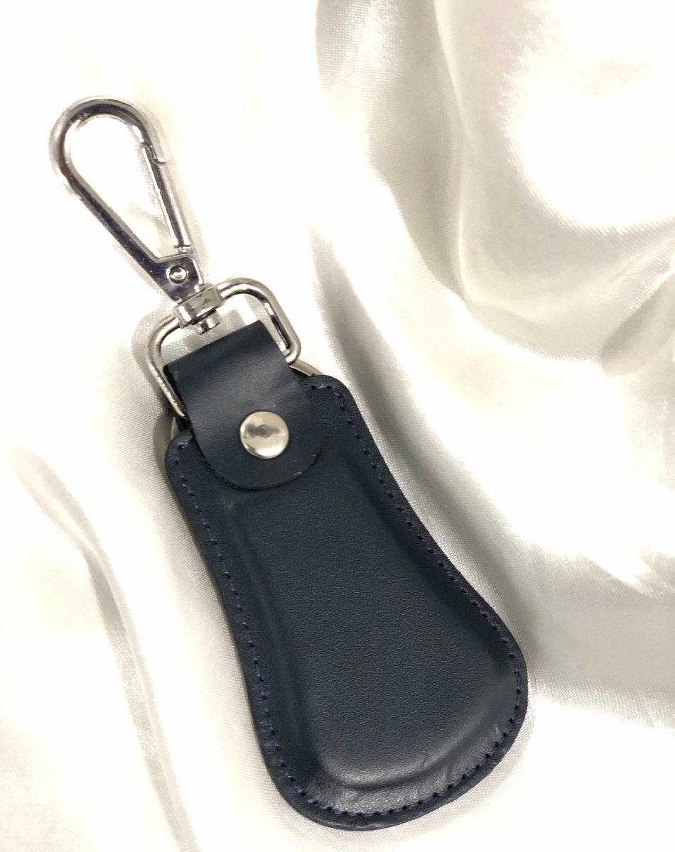 Elegant Curved Leather Keychain Navy Blue