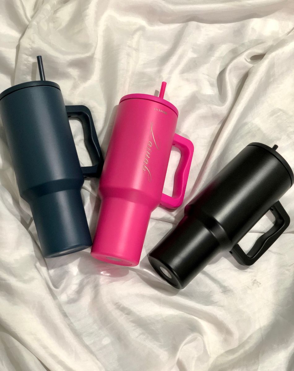 Quencher Tumblers in Black, Teal, and Shocking Pink