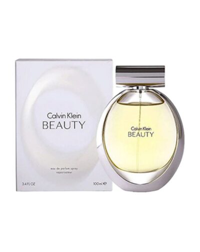 Beauty by Calvin Klein perfume bottle and box in silver and gold tones