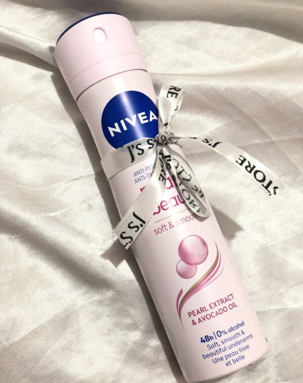 A Nivea Anti-Perspirant Spray can in the Pearl & Beauty variant.