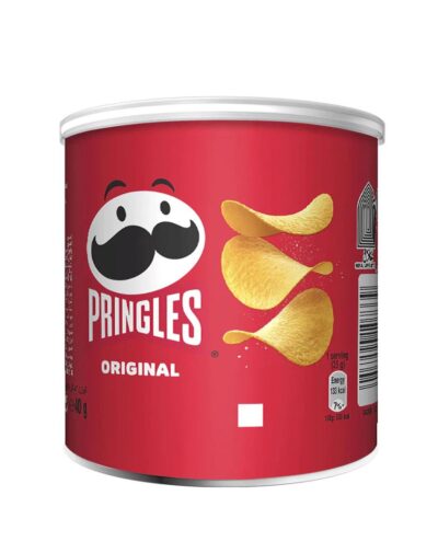 A small red can of Pringles - Original 40g featuring the brand mascot and stackable chips.