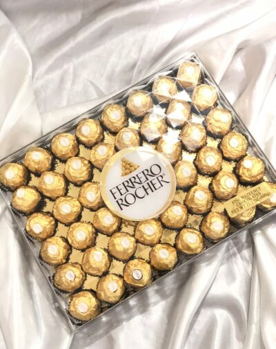 Ferrero Rocher Chocolate T48 box featuring 48 gold-wrapped hazelnut chocolates.