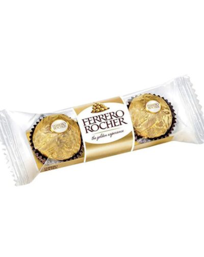Ferrero Rocher T3 Chocolates 37.5g pack showing three individually gold-wrapped hazelnut chocolates.