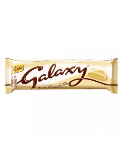 Galaxy White 38g chocolate bar in white and gold packaging.