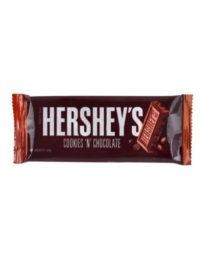 Hershey's Cookies N Chocolate 40g bar in dark brown and red packaging.