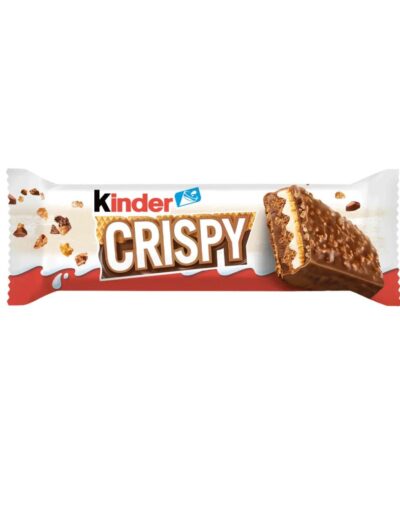 Kinder Crispy 34g bar showing the milk filling and crispy coating.
