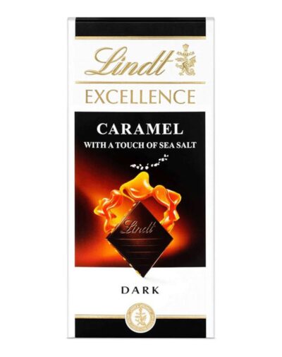 Lindt Carmel Dark Chocolate 100g bar from the Excellence range with sea salt.