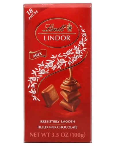 Lindt Lindor Milk Chocolate 100g box with 18 pieces and smooth filling.