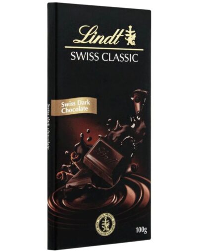 Lindt Swiss Classic Dark Chocolate 100g bar packaging.